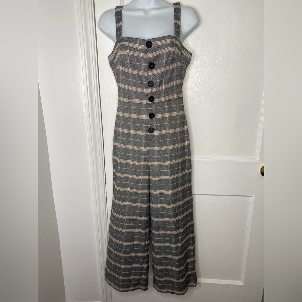 Cupcakes & Cashmere Black Plaid Willa Cropped Jumpsuit w Working Buttons.
